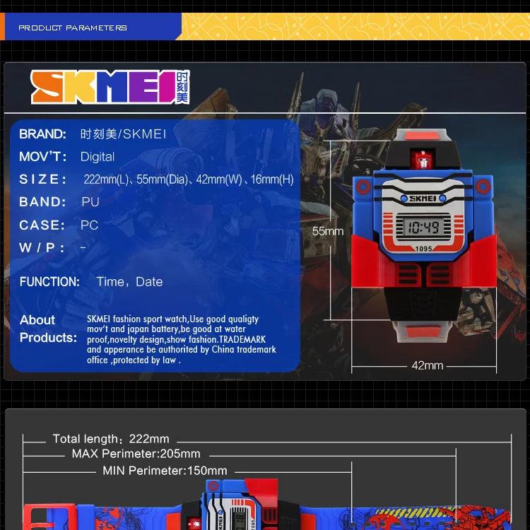 SKMEI Relógios infantis LED Digital Crianças Desenhos animados Relógios esportivos Robô Transformação Brinquedos Meninos Relógios de pulso montre enfant 1095