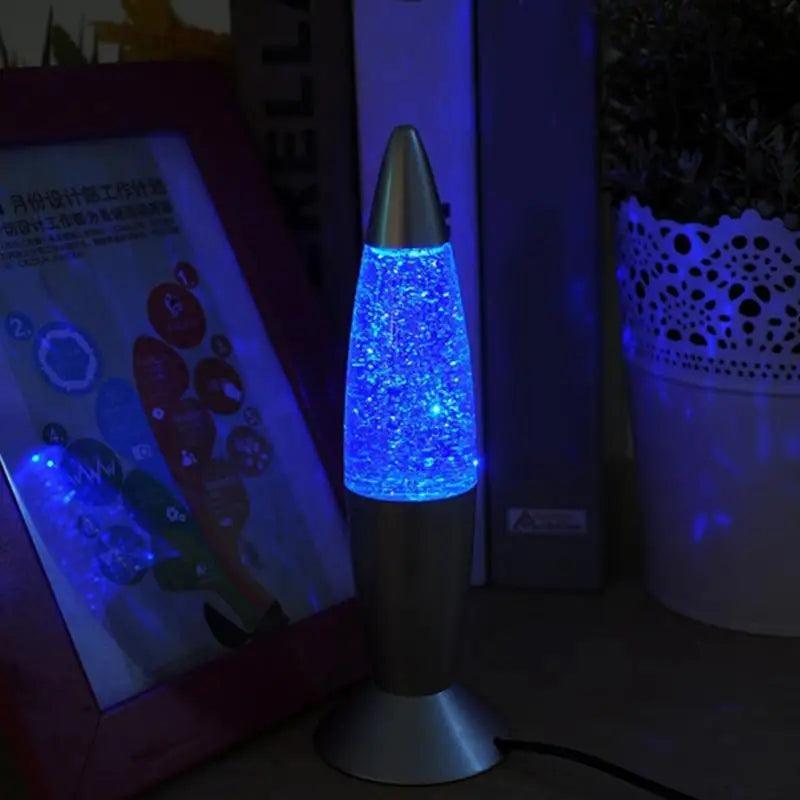 Lâmpada de lava 3d rocket multicolorida, lâmpada de lava rgb led com glitter para festa, luz noturna, presente de natal, lâmpada de cabeceira, azul, branca