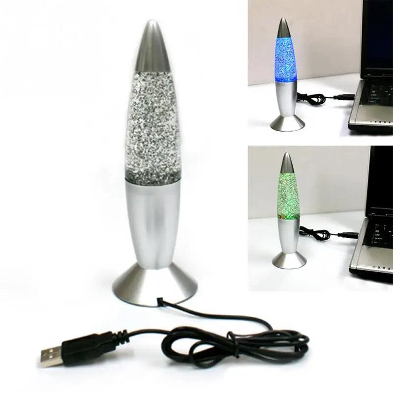 Lâmpada de lava 3d rocket multicolorida, lâmpada de lava rgb led com glitter para festa, luz noturna, presente de natal, lâmpada de cabeceira, azul, branca