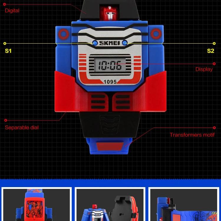 SKMEI Relógios infantis LED Digital Crianças Desenhos animados Relógios esportivos Robô Transformação Brinquedos Meninos Relógios de pulso montre enfant 1095