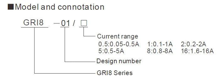 GEYA GRI8-01/02 Relé de monitoramento de corrente 0,5A 1A 2A 5A 8A 16A ACDC24V-240V Relé de proteção de sobrecorrente e subcorrente