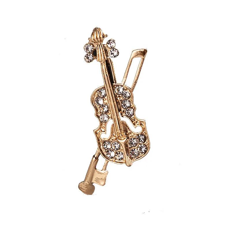 Moda coreana Metal Cristal Violino Broche Jóias Equipamento de Música de Luxo Clássico Lapela Pins Presentes para Professor Homens Acessórios