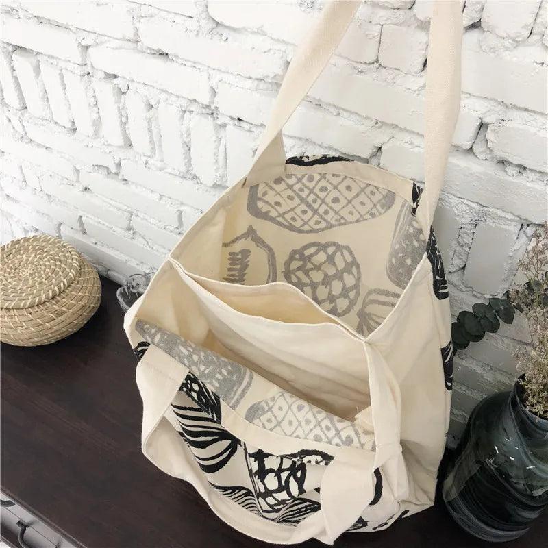 Bolsa de ombro feminina de lona com estampa de folhas, sacolas grandes para compras, tecido de linho e algodão ecológico, bolsa grande para livros, lindas para meninas