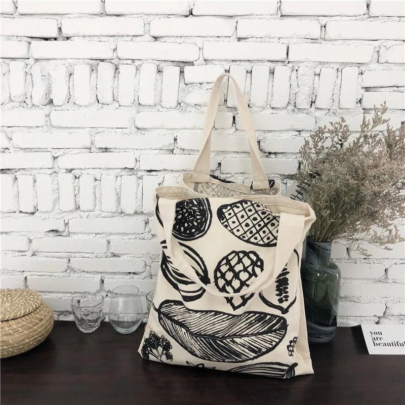 Bolsa de ombro feminina de lona com estampa de folhas, sacolas grandes para compras, tecido de linho e algodão ecológico, bolsa grande para livros, lindas para meninas