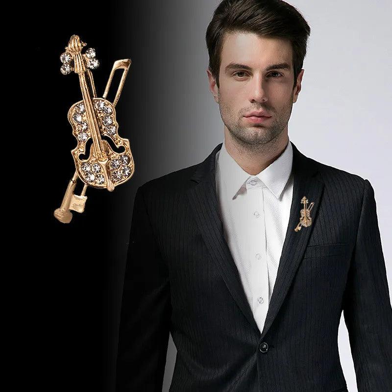 Moda coreana Metal Cristal Violino Broche Jóias Equipamento de Música de Luxo Clássico Lapela Pins Presentes para Professor Homens Acessórios