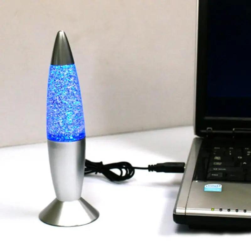 Lâmpada de lava 3d rocket multicolorida, lâmpada de lava rgb led com glitter para festa, luz noturna, presente de natal, lâmpada de cabeceira, azul, branca