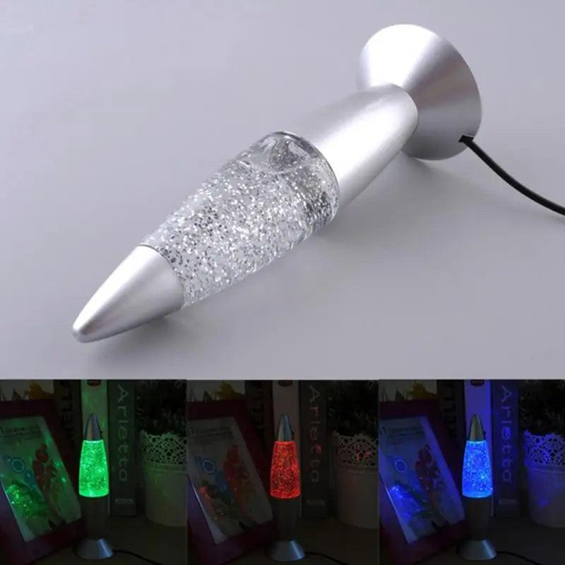 Lâmpada de lava 3d rocket multicolorida, lâmpada de lava rgb led com glitter para festa, luz noturna, presente de natal, lâmpada de cabeceira, azul, branca