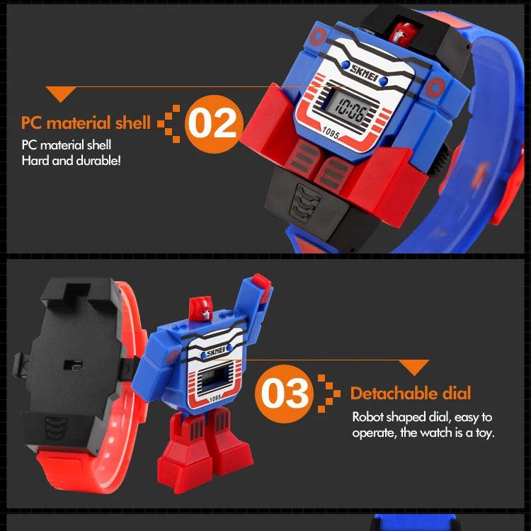 SKMEI Relógios infantis LED Digital Crianças Desenhos animados Relógios esportivos Robô Transformação Brinquedos Meninos Relógios de pulso montre enfant 1095