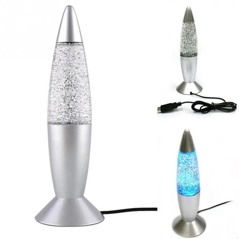 Lâmpada de lava 3d rocket multicolorida, lâmpada de lava rgb led com glitter para festa, luz noturna, presente de natal, lâmpada de cabeceira, azul, branca