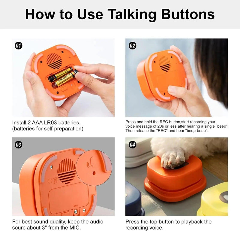 Mewoofun Dog Buttons para comunicação Dog Training Botões de fala Dog Clicker com tapete e adesivos 4 pacotes - Tapete de borracha