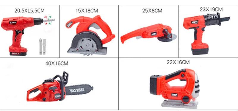 Caixa de ferramentas para crianças, engenheiro, simulação, ferramentas de reparo, brinquedo de faz de conta, furadeira elétrica, chave de fenda, kit de reparo, brinquedos de casa de brinquedo, presente para crianças