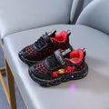 Tênis casuais LED vermelho preto para meninos primavera desenho animado malha sapatos ao ar livre crianças iluminados sapatos antiderrapantes tamanho 21-30