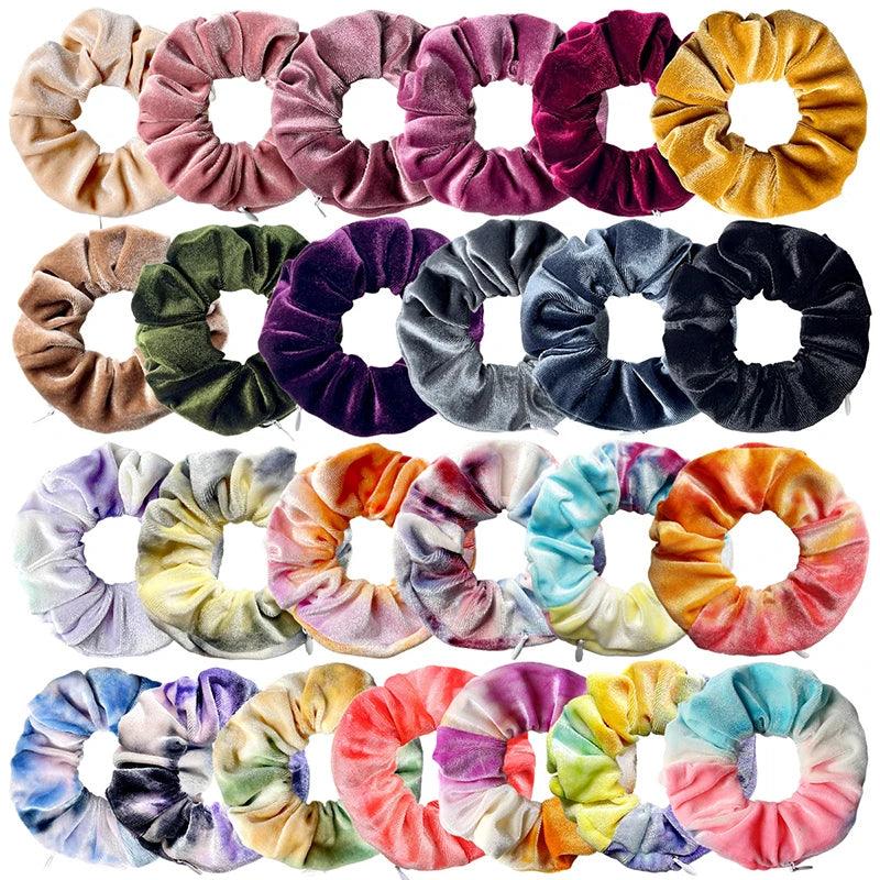 Moda Criativa Doce Zip Scrunchies Para Mulheres Meninas Novidade Multicolor Veludo Laço de Cabelo Versátil Acessórios de Cabelo Presentes