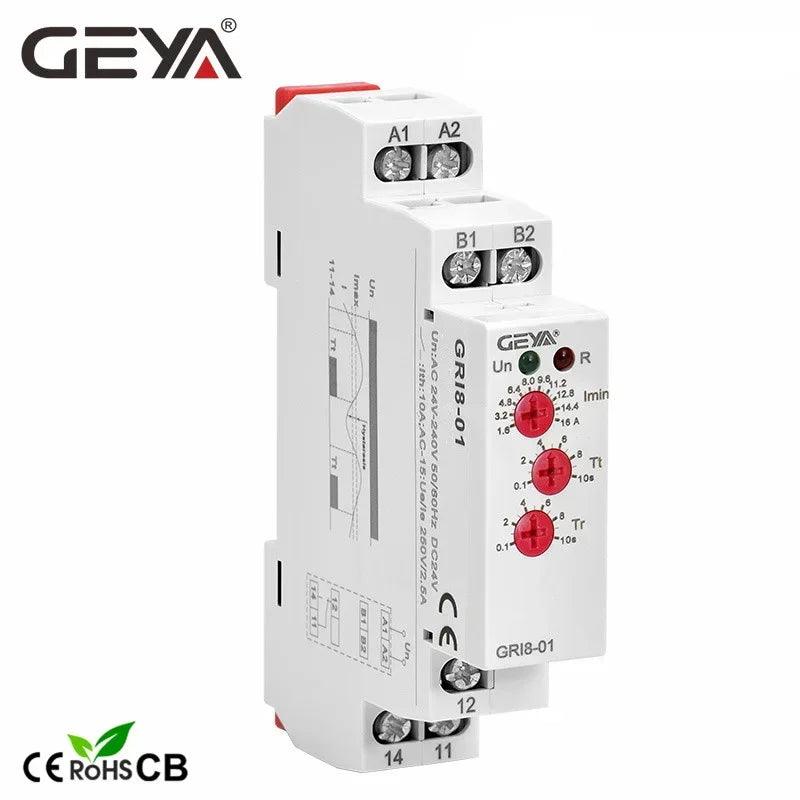 GEYA GRI8-01/02 Relé de monitoramento de corrente 0,5A 1A 2A 5A 8A 16A ACDC24V-240V Relé de proteção de sobrecorrente e subcorrente