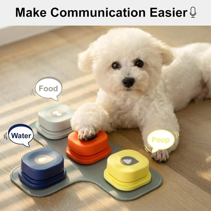 Mewoofun Dog Buttons para comunicação Dog Training Botões de fala Dog Clicker com tapete e adesivos 4 pacotes - Tapete de borracha