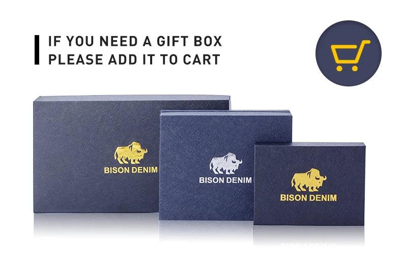 BISON DENIM Carteiras masculinas de couro legítimo, carteira de luxo com RFID, porta-moedas com zíper, porta-cartões de visita, carteira N4470