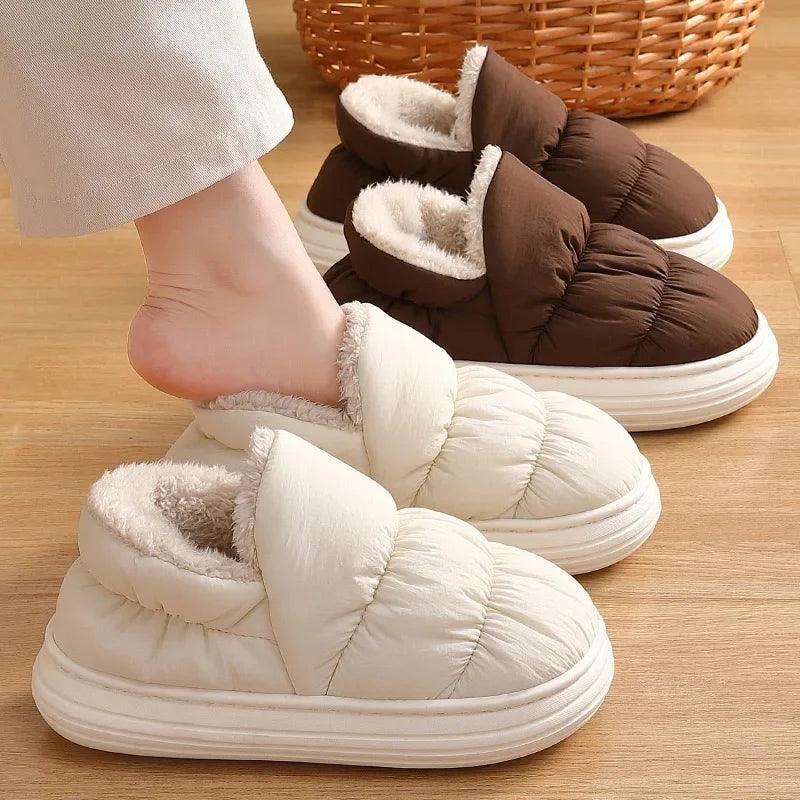 Sapatos de algodão de inverno para homens ao ar livre chinelos peludos impermeáveis para mulheres chinelos quentes de pelúcia moda casal casa algodão slides