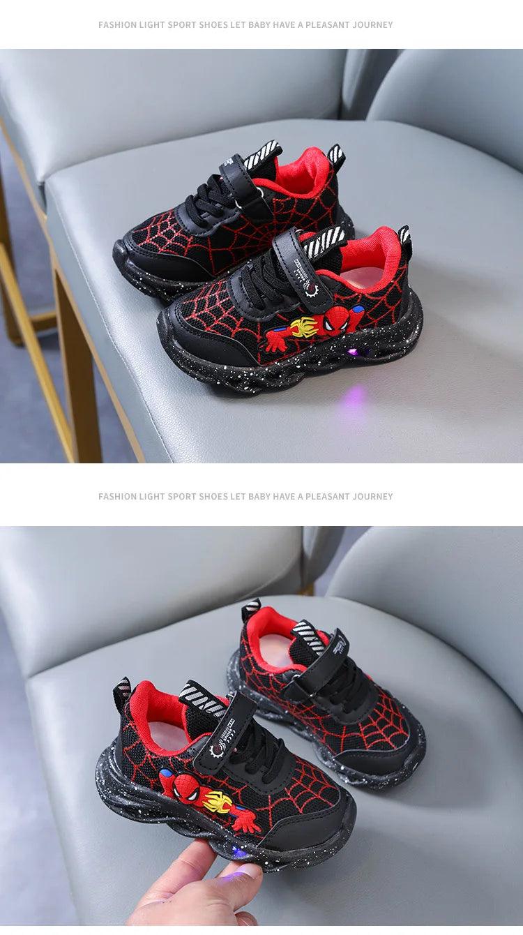 Tênis casuais LED vermelho preto para meninos primavera desenho animado malha sapatos ao ar livre crianças iluminados sapatos antiderrapantes tamanho 21-30