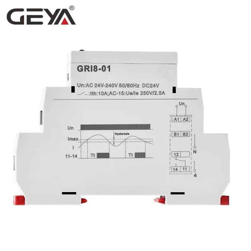 GEYA GRI8-01/02 Relé de monitoramento de corrente 0,5A 1A 2A 5A 8A 16A ACDC24V-240V Relé de proteção de sobrecorrente e subcorrente